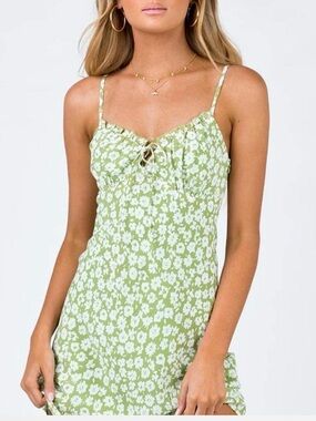 Princess Polly Green Floral Tie-Front Mini Dress